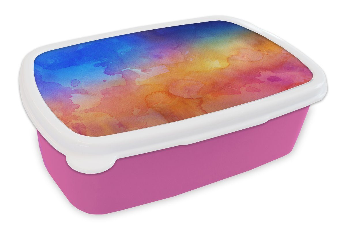 MuchoWow Lunchbox Wasserfarben - - Mädchen, Kunststoff Erwachsene, (2-tlg), Snackbox, rosa Kinder, Brotbox - Orange, Gelb Kunststoff, Brotdose Blau für