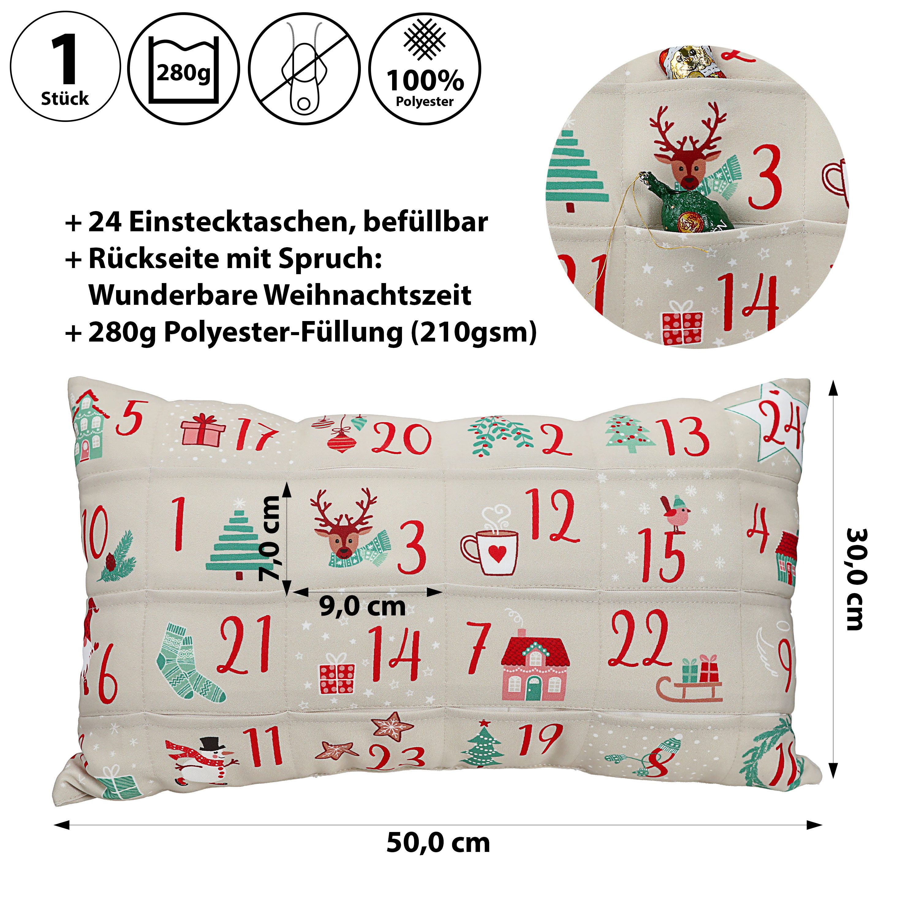 CEPEWA Adventskalender Adventskalender Kissen 24 Einstecktaschen günstig online kaufen