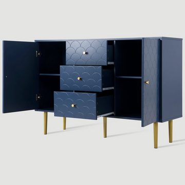 OKWISH Kommode Schubladenkommode Sideboard (Marineblau-H82/B120/T40 cm), mit 2 Türen und 3 Schubladen, FSC®-zertifiziertem, Verstellbare Ablage