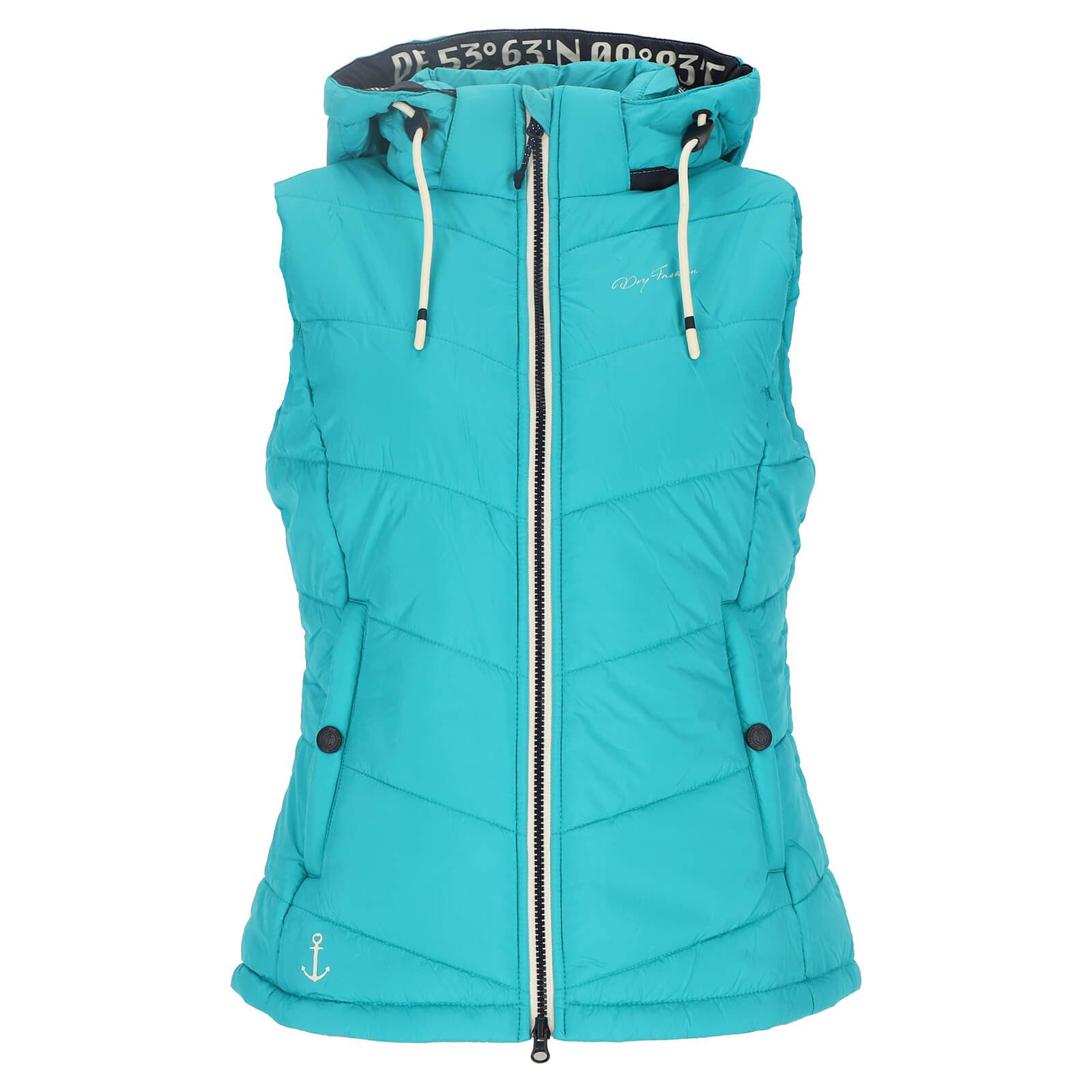 Dry Fashion Steppweste Rügen Damen Weste gesteppt Kapuze - Outdoor Damenweste Windabweisend Kapuze verstellbar & abnehmbar, 2-Wege-Reißverschluss, Seitentaschen