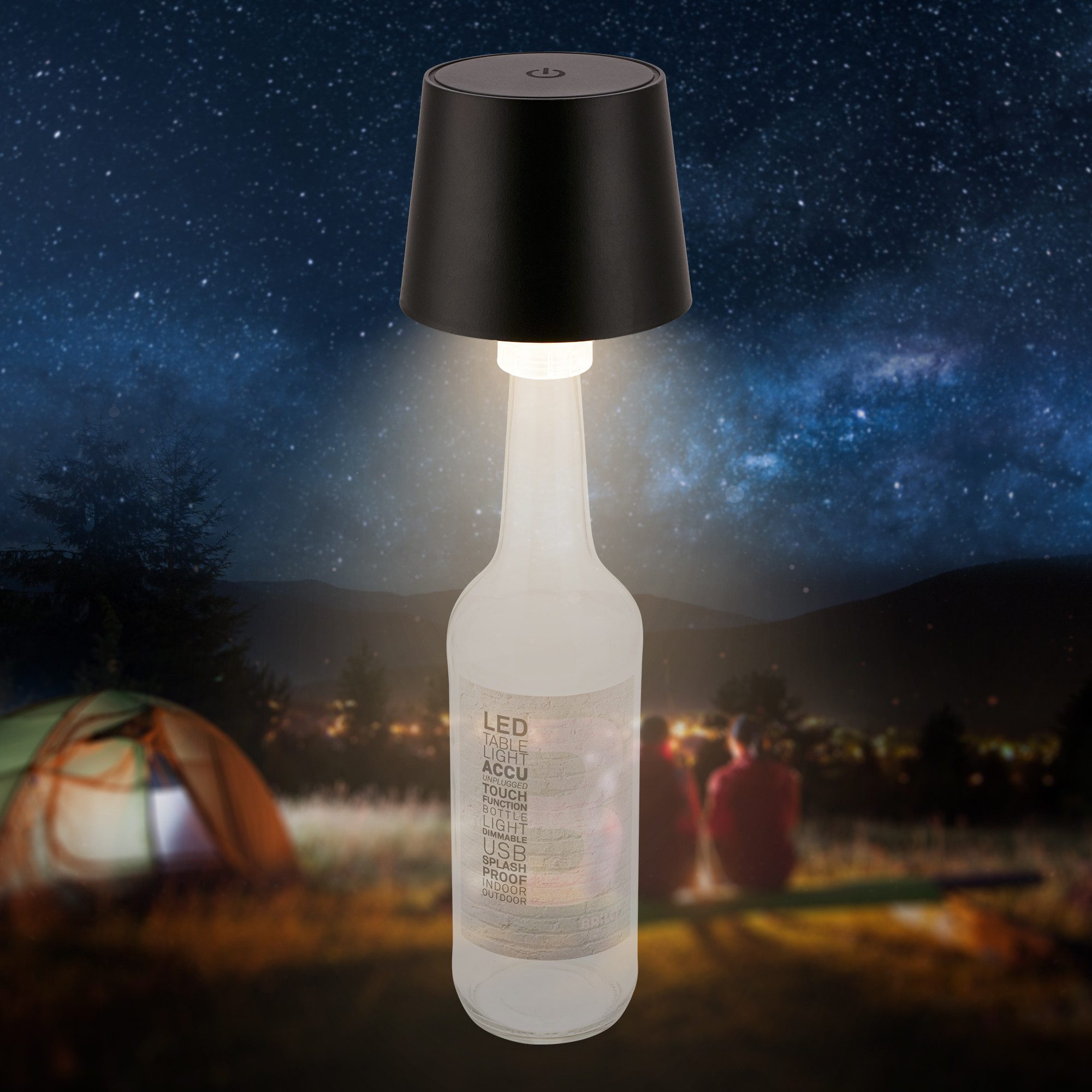 Briloner Leuchten LED Tischleuchte Akku kabellos Aufsatz für Flaschen, LED fest integriert, LED Flaschenlampe 10,5 x 11,5 cm (DxH) 1,8W Schlafzimmer Wohnzimmer