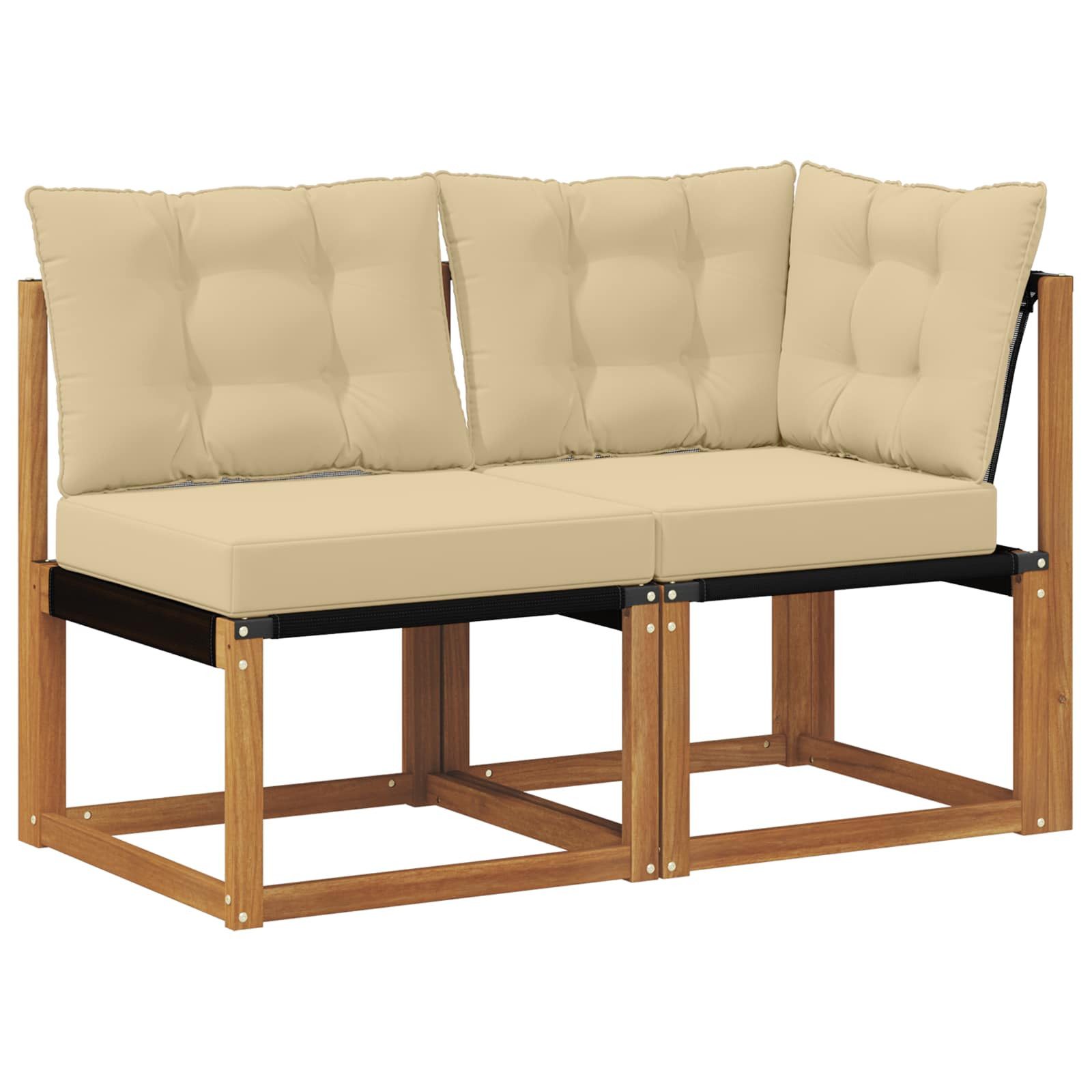 vidaXL Sofaelement Outdoor Mittel- und Ecksofa mit Kissen 2 Stück Natur (2 St)