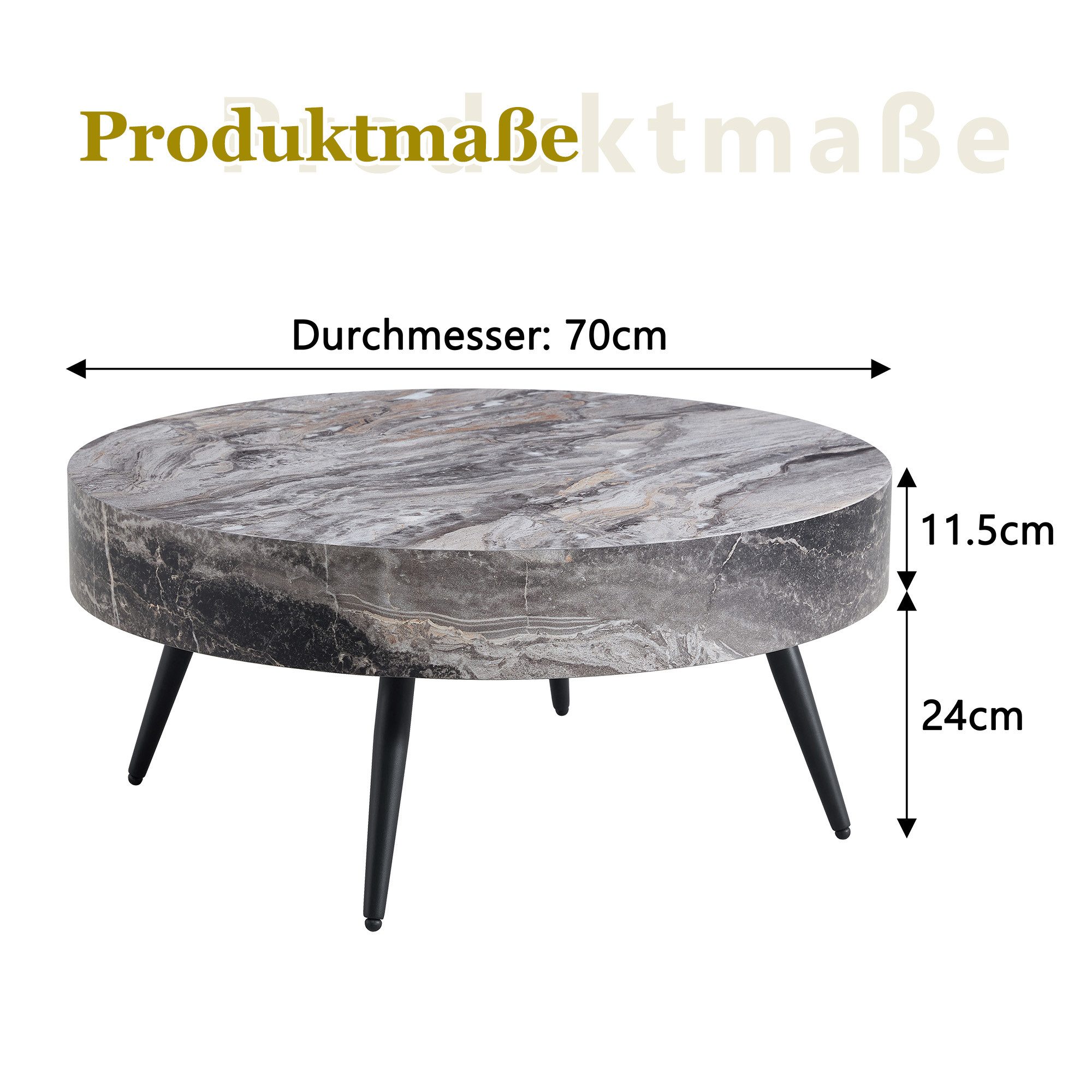 gopop Couchtisch runder Wohnzimmertisch mit Metallbeinen im Industriestil (1-St), 70 x 35,5 cm