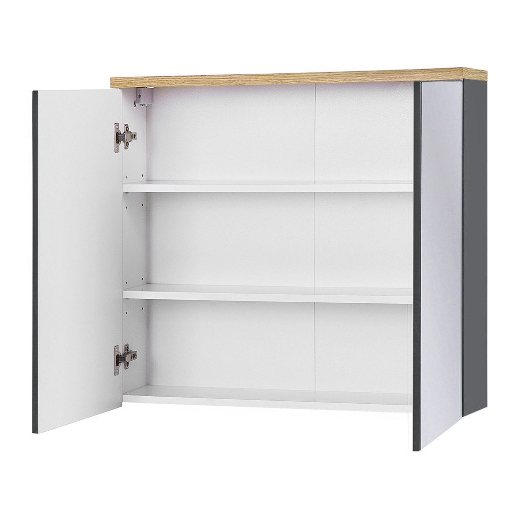 Lomadox Spiegelschrank SOLNA-56 80 cm, grau mit Wotaneiche, B x H x T ca. 80 x 70 x 20cm
