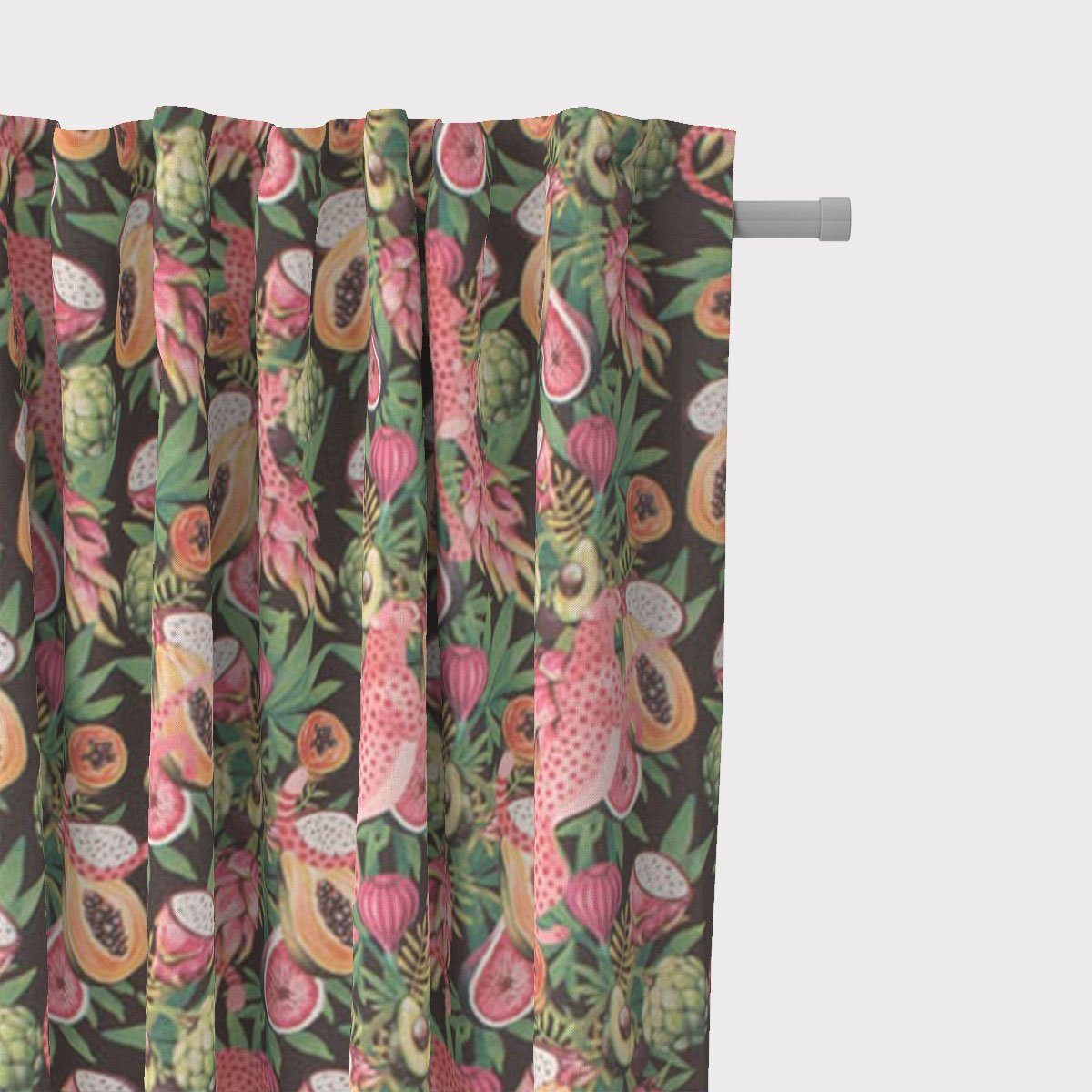 SCHÖNER LEBEN. Vorhang SCHÖNER LEBEN. Vorhang Jaguar Früchte schwarz bunt 245cm, Smokband, blickdicht, Digitaldruck