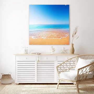 Primedeco Glasbild Wandbild Quadratisch Strand und tropisches Meer mit Aufhängung, Natur