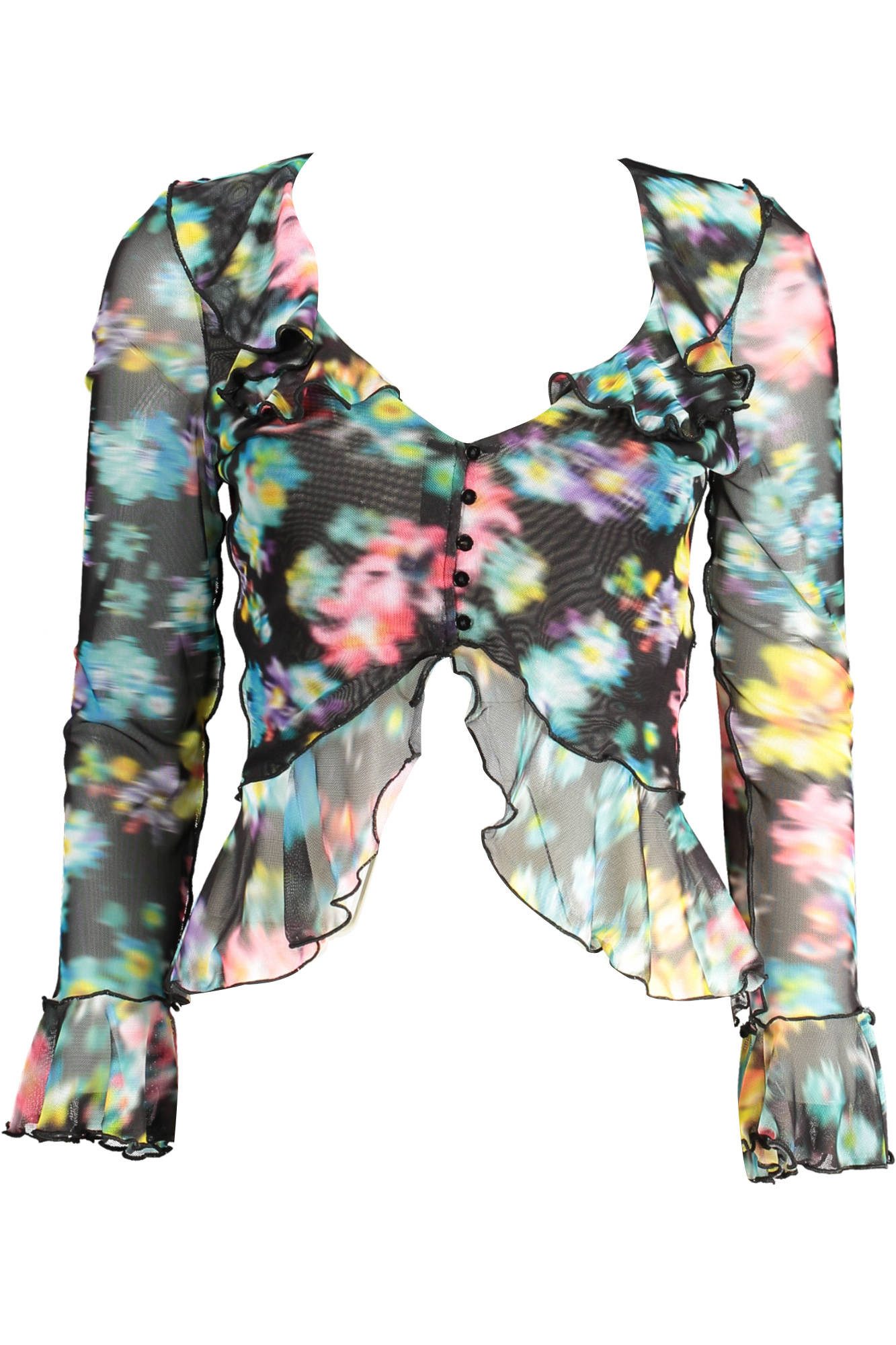 Desigual T-Shirt Schwarzes Damen-Langarmshirt mit V-Ausschnitt und