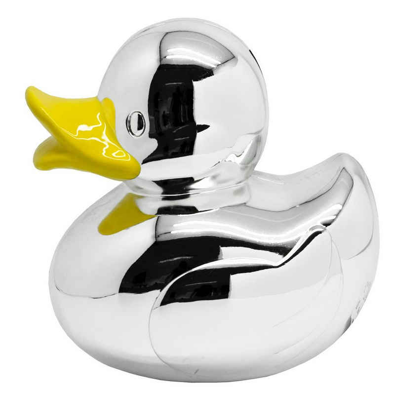EDZARD Spardose Ente, versilberte Sparbüchse mit Anlaufschutz, Sparschwein im modernen Design, ideal als Geschenk, Höhe 11 cm