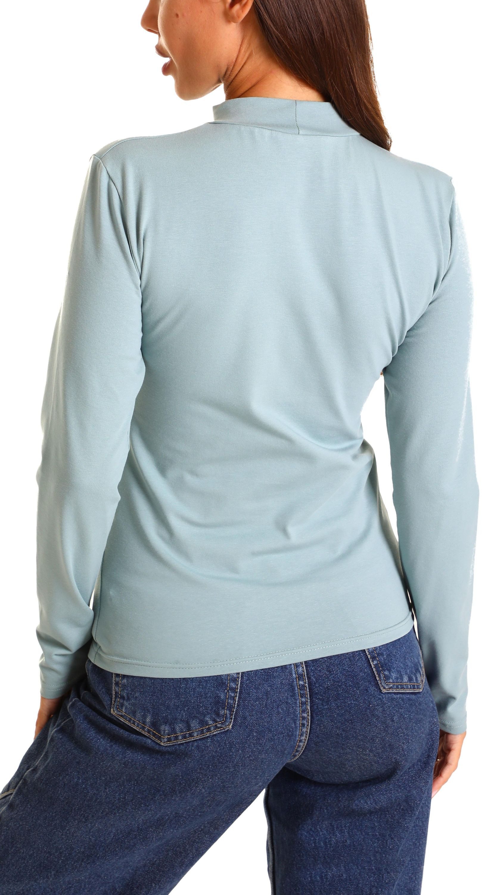 Alkato Rollkragenshirt Alkato Damen Langarm Shirt mit Stehkragen