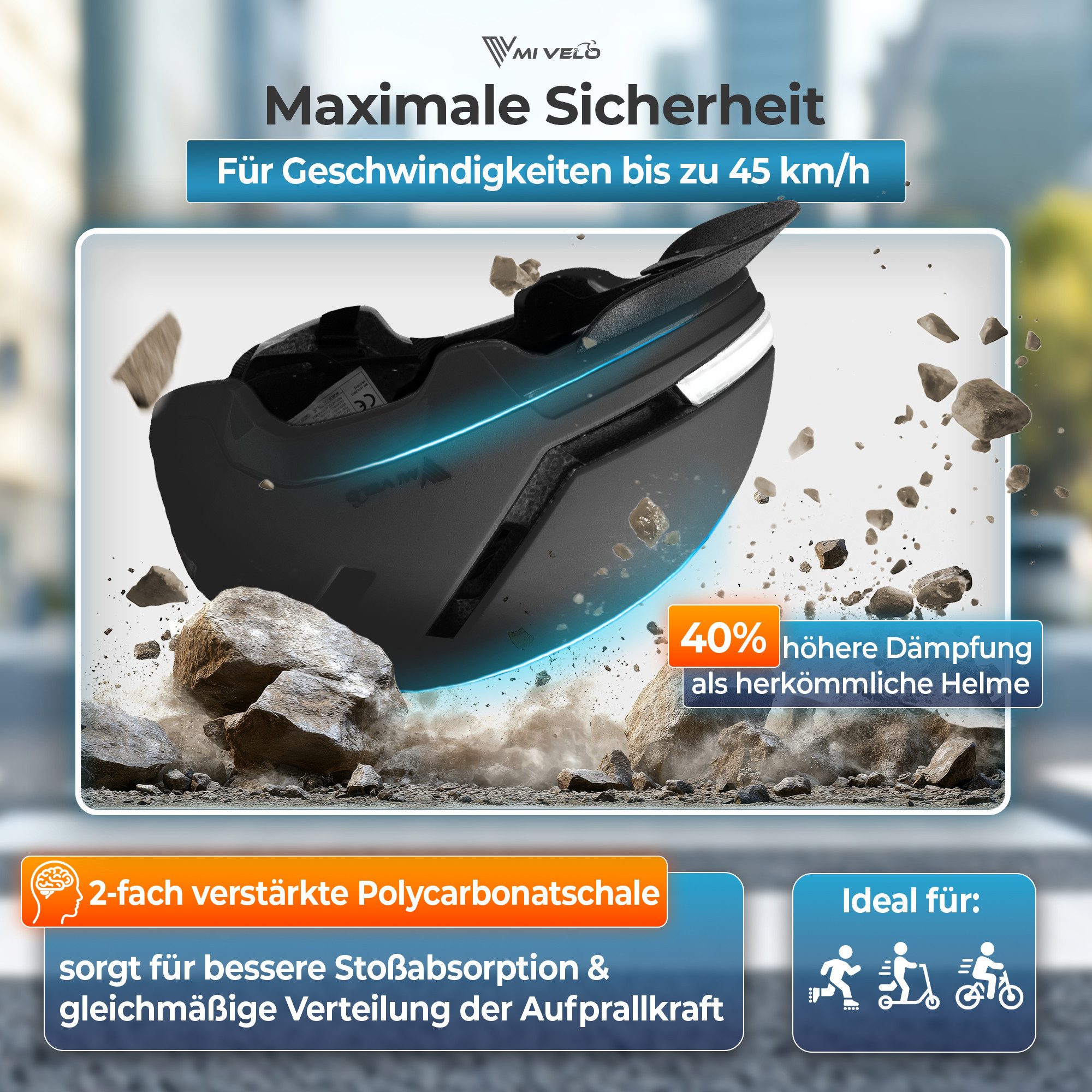 MIVELO Fahrradhelm für Herren und Damen mit Licht vorne & hinten, NTA zertifiziert, 360° Beleuchtung