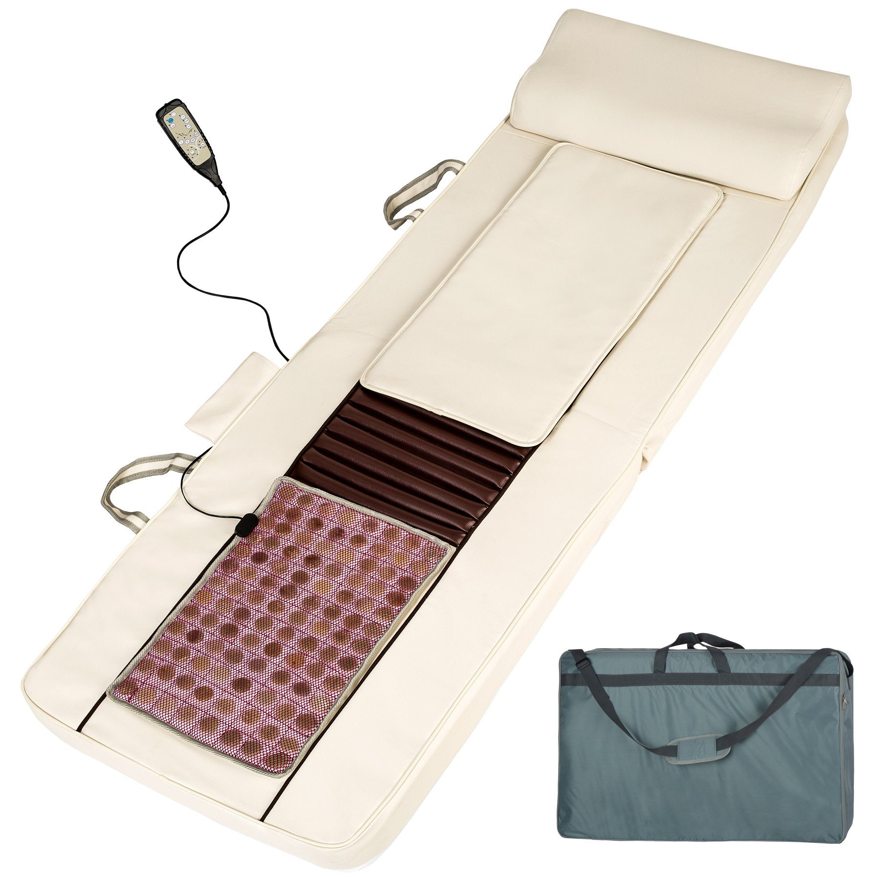 tectake Akupressurmatte Shiatsu-Massagematratze (3er Set, Massagematte, Fernbedienung, Netzteil, Heizmatte, Rückenauflage,Tasche)