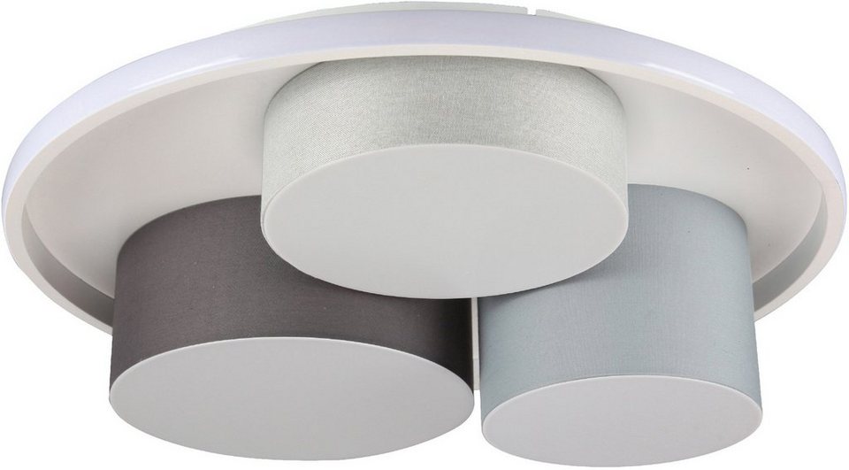 näve LED Deckenleuchte Eppan, Dimmfunktion, LED fest integriert, Warmweiß,  in 3 Stufen dimmbar über Wandschalter, Schirme: Textil, grau, weiß