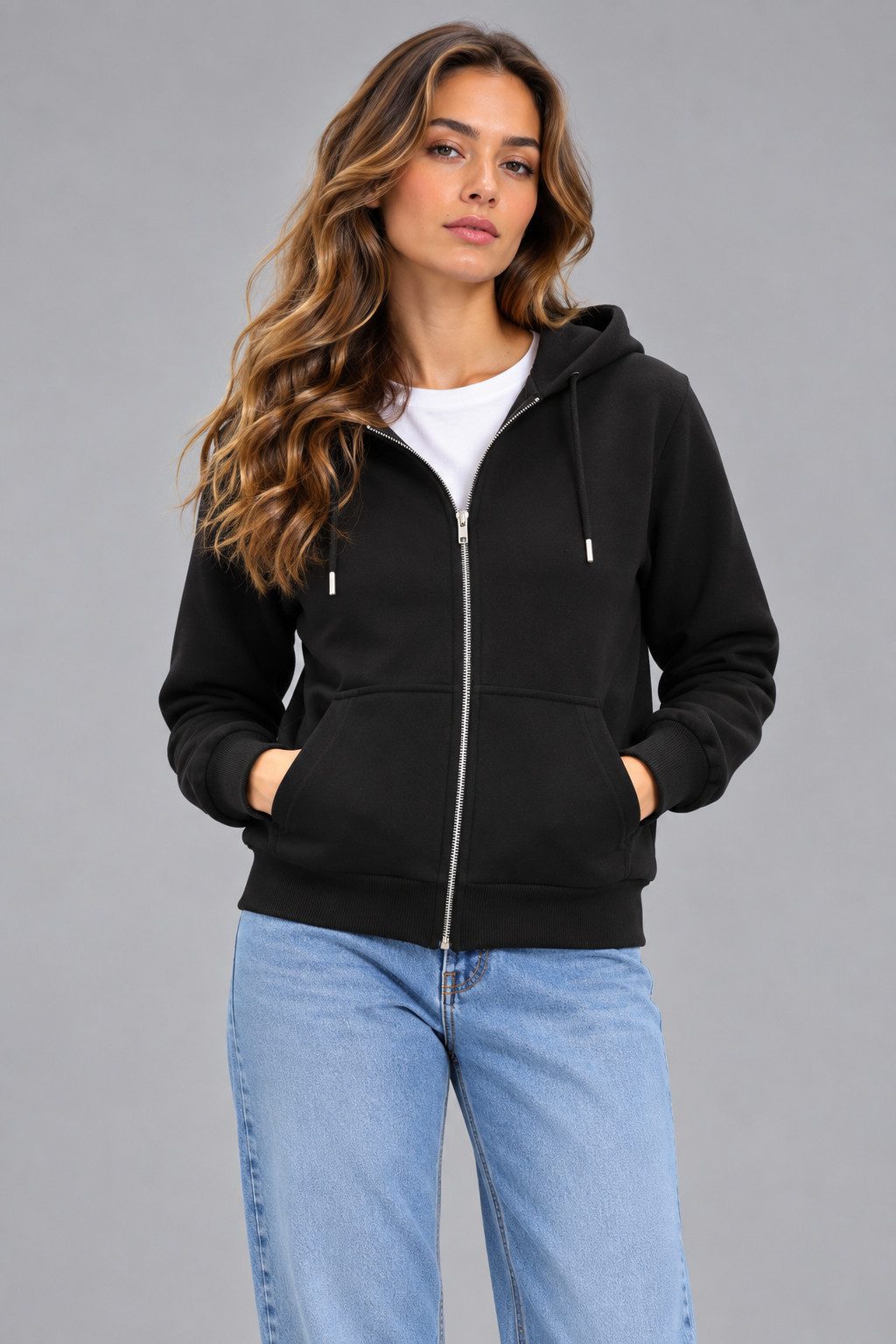 Smith & Solo Kapuzenpullover Damen - Sweatshirt mit Reißverschluss Zipper Hoodie Kapuzensweatjacke