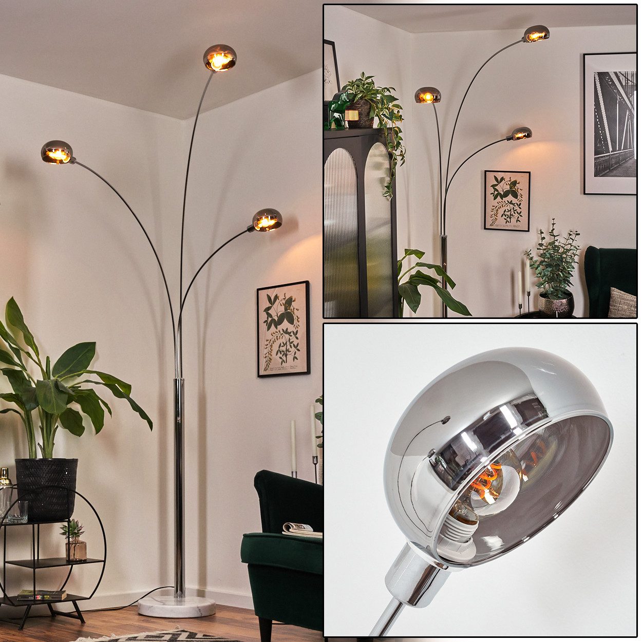Stehlampe Stehlampe aus Metall in Weiß/Chrom/Rauch im Retro/Vintage-Design