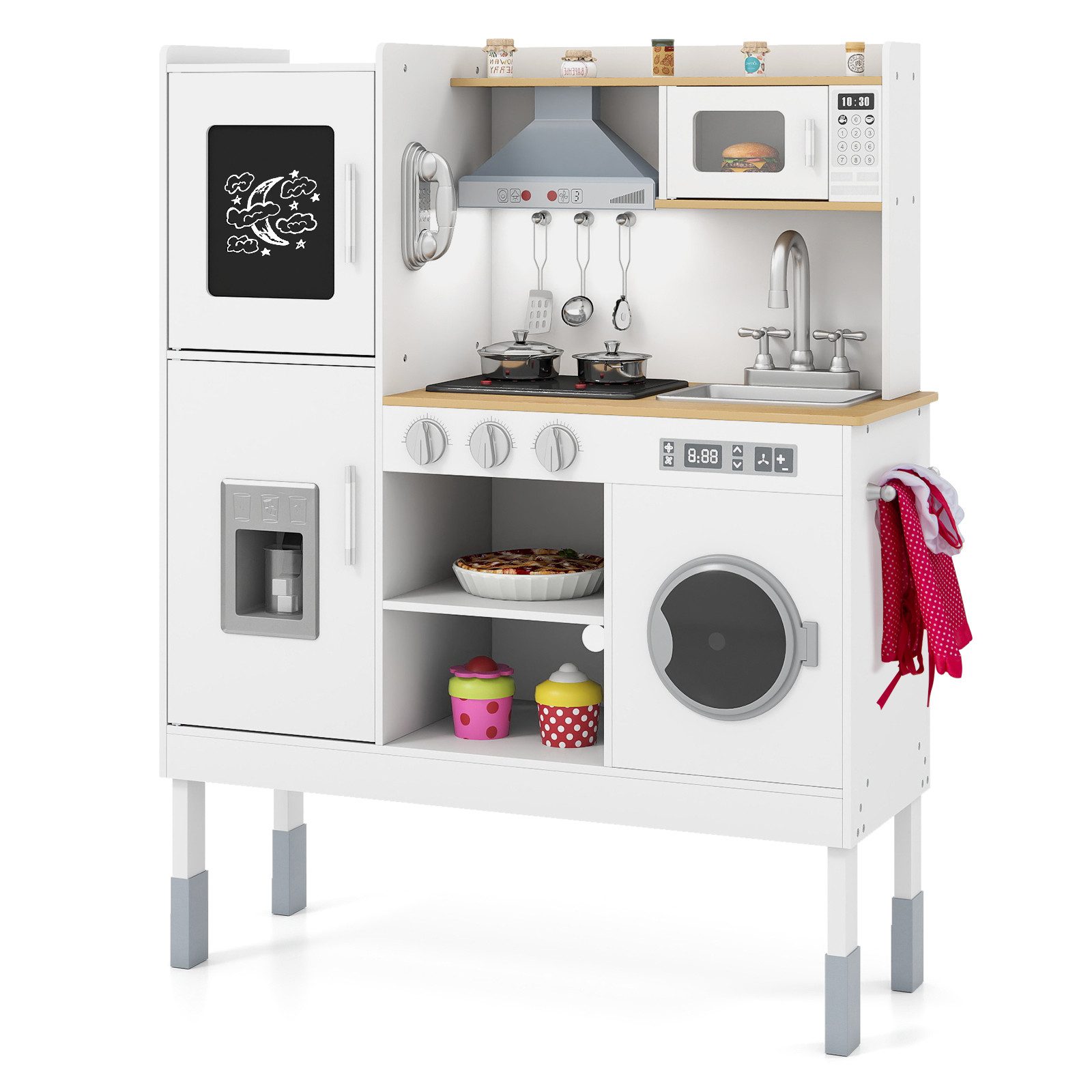 KOMFOTTEU Spielküche, Holzküche Kinderküche mit Licht und Sound