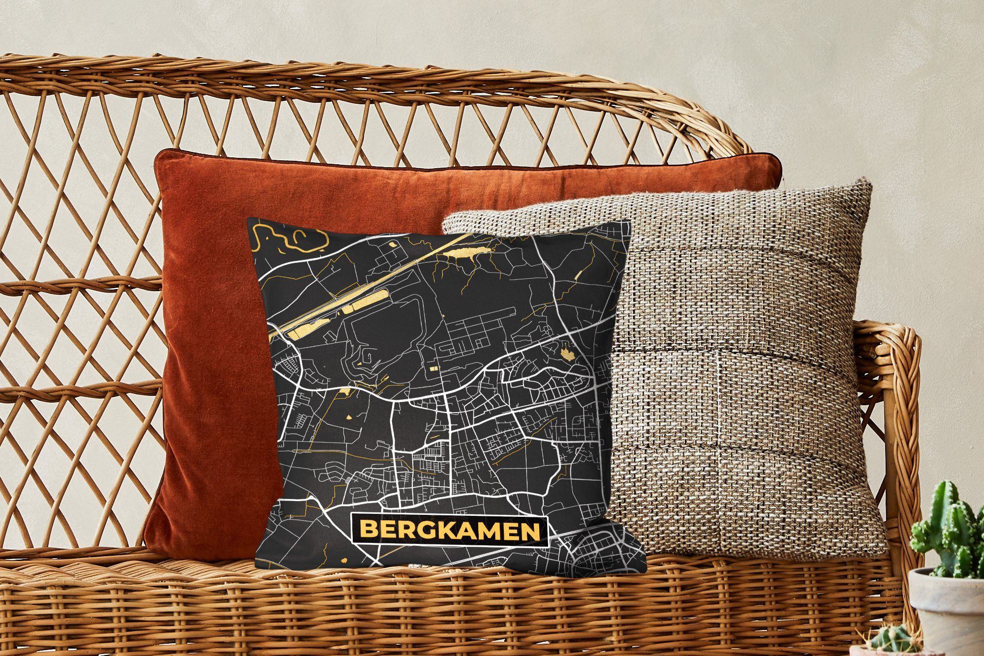 und Bergkamen Sofakissen Deko, mit Wohzimmer, - Zierkissen - Gold Schlafzimmer, Karte, Füllung MuchoWow für Deutschland Schwarz Stadtplan - - Dekokissen