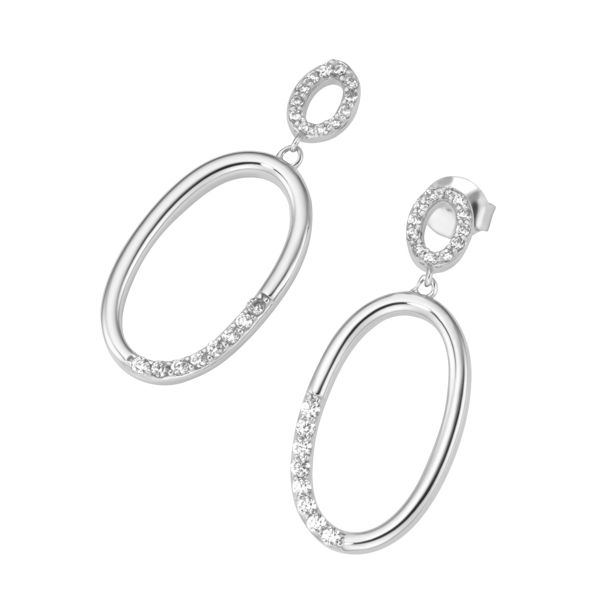 Smart Jewel Paar Ohrhänger mit Behang, beweglich,mit weißen Zirkonia, Silber  925, Ca. 40 weiße Zirkonia, 24 x ø 1,1 mm, 16 x ø 1,4 mm | Ohrhänger