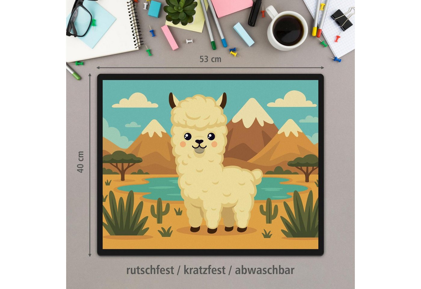 Thumbnail - itenga Schreibtischunterlage itenga Schreibunterlage V1 Motiv ALPAKA LAMA im Kawaii Design