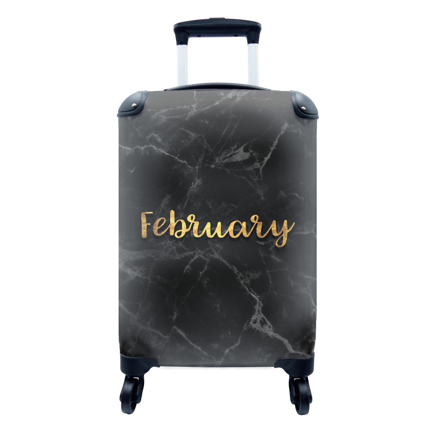 Handgepäck Gold 4 - Ferien, Reisekoffer Februar rollen, Marmor, für Reisetasche mit - Trolley, MuchoWow Handgepäckkoffer Rollen, - Kalender