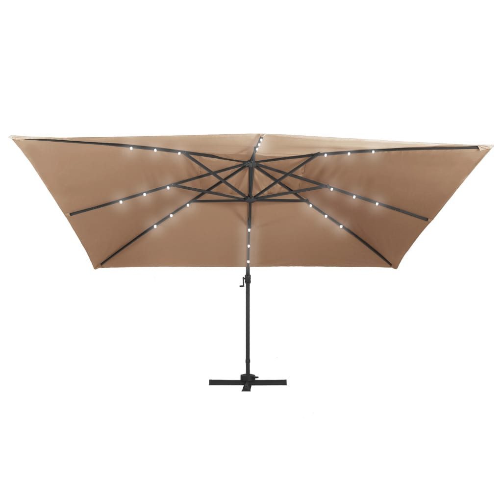 furnicato Ampelschirm mit LED-Beleuchtung Alu-Mast 400x300 cm Taupe, LxB: 300x400 cm