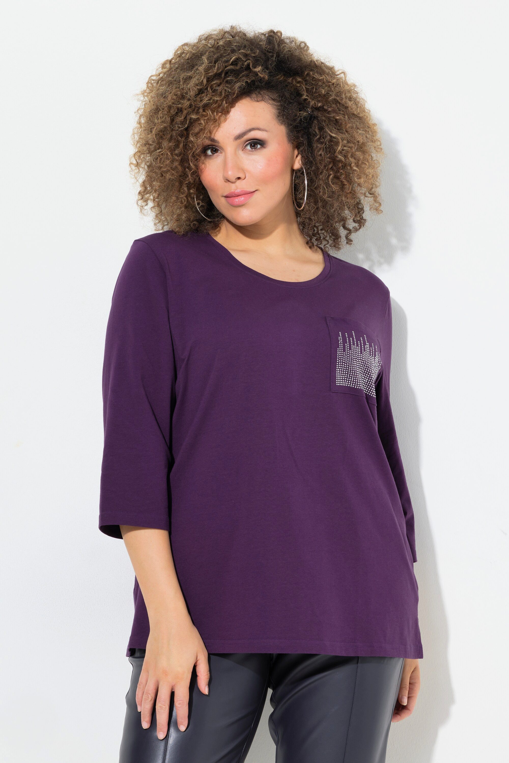 Ulla Popken T-Shirt Shirt Zierstein-Brusttasche Rundhals 3/4-Arm günstig online kaufen