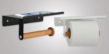 spirella Toilettenpapierhalter »TAREK«, offener Rollenhalter zur Wandmontage, zum Bohren oder Kleben, mit praktischer Ablagefläche für Smartphone & Co., eleganter Materialmix Bambus/Metall, matt-satinierte Oberfläche, weiß