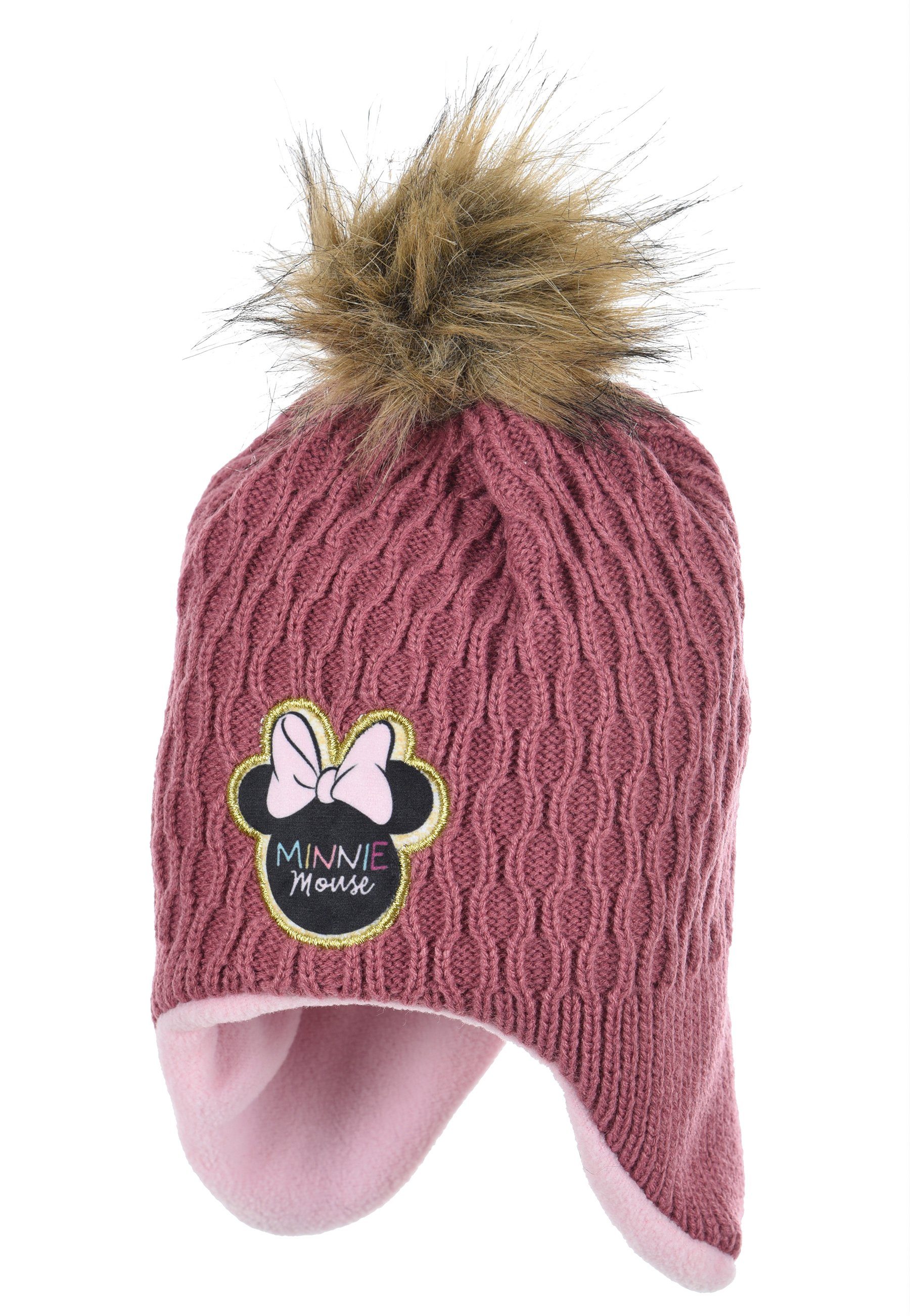 Disney Minnie Mouse Bommelmütze Baby Mädchen Winter-Mütze Strick-Bommel-Mütze