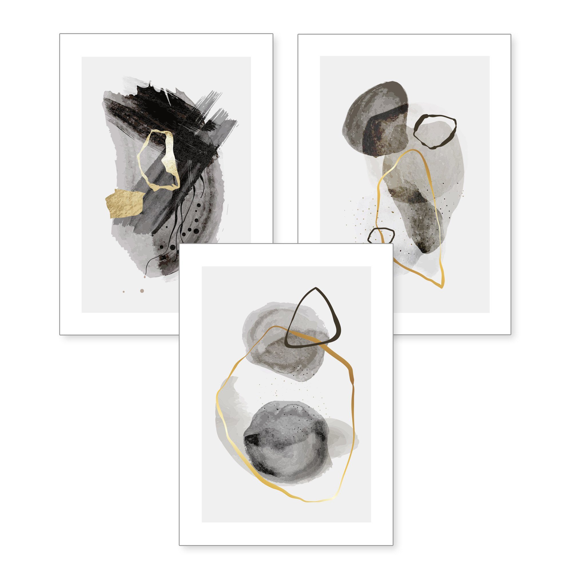Kreative Feder Poster Abstrakt Grau, Abstrakt (Set, 3 St), 3-teiliges Poster-Set, Wandbild, optional mit Rahmen, DIN A4 oder A3