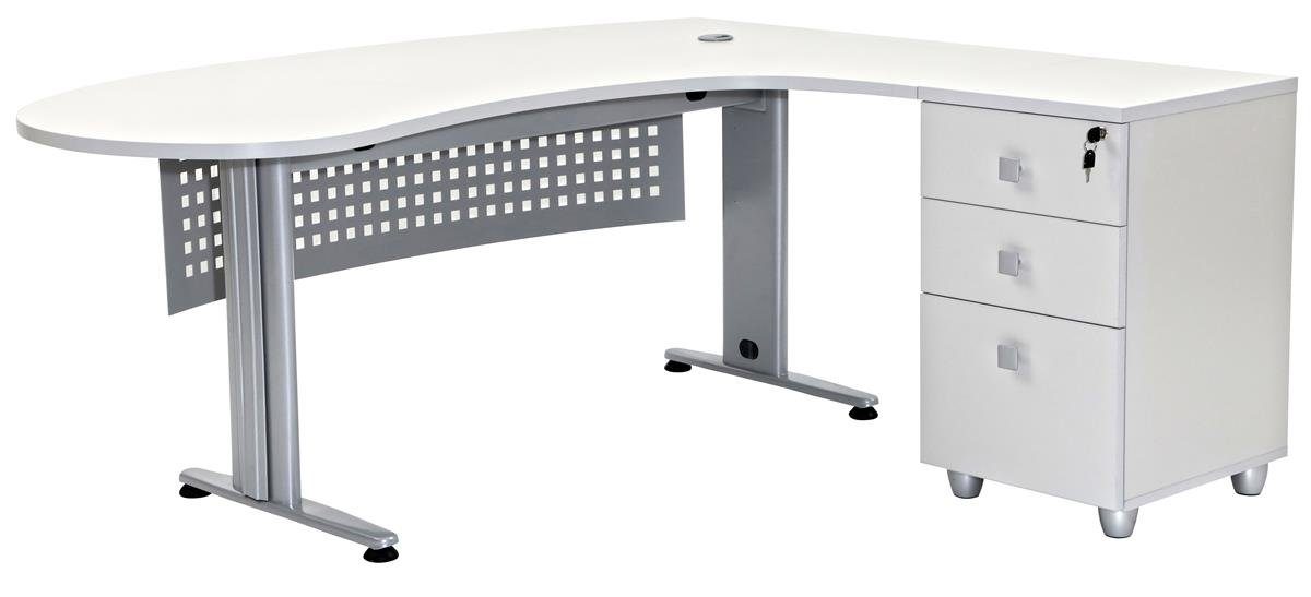 Winkelschreibtisch "Gela", grau Beistellcontainer Dekor, Schreibtisch Furni24 links, inkl.