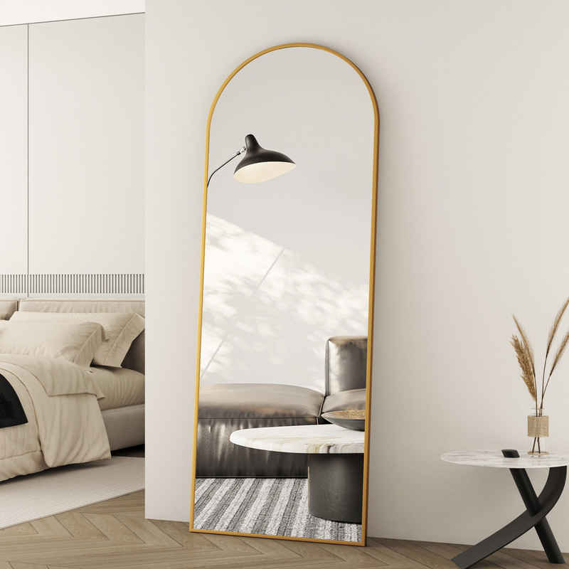 Boromal Standspiegel Ganzkörperspiegel Gold Bogen Wandspiegel groß 150x50cm (Hochspiegel Arched, 5mm Bleifreier Spiegel, mit Alurahmen), hängend, Wand gelehnt