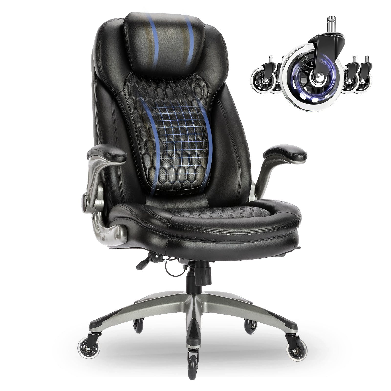 smartue Bürostuhl Ergonomischer Bürostuhl mit dickem Sitzkissen und Klapparmlehnen, Bequemer Schreibtischstuhl für Homeoffice und Büroarbeit