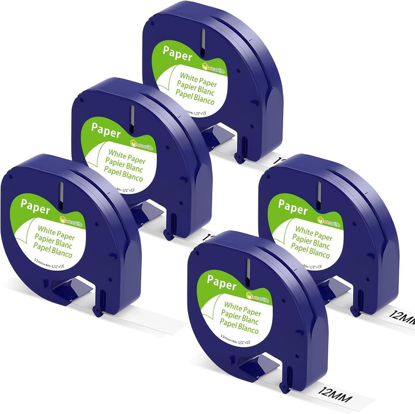 FELIXLEO Etikettenrolle 12mm 4m Papier Weiß 91220 Etikettenband für Dymo LetraTag LT100H XR