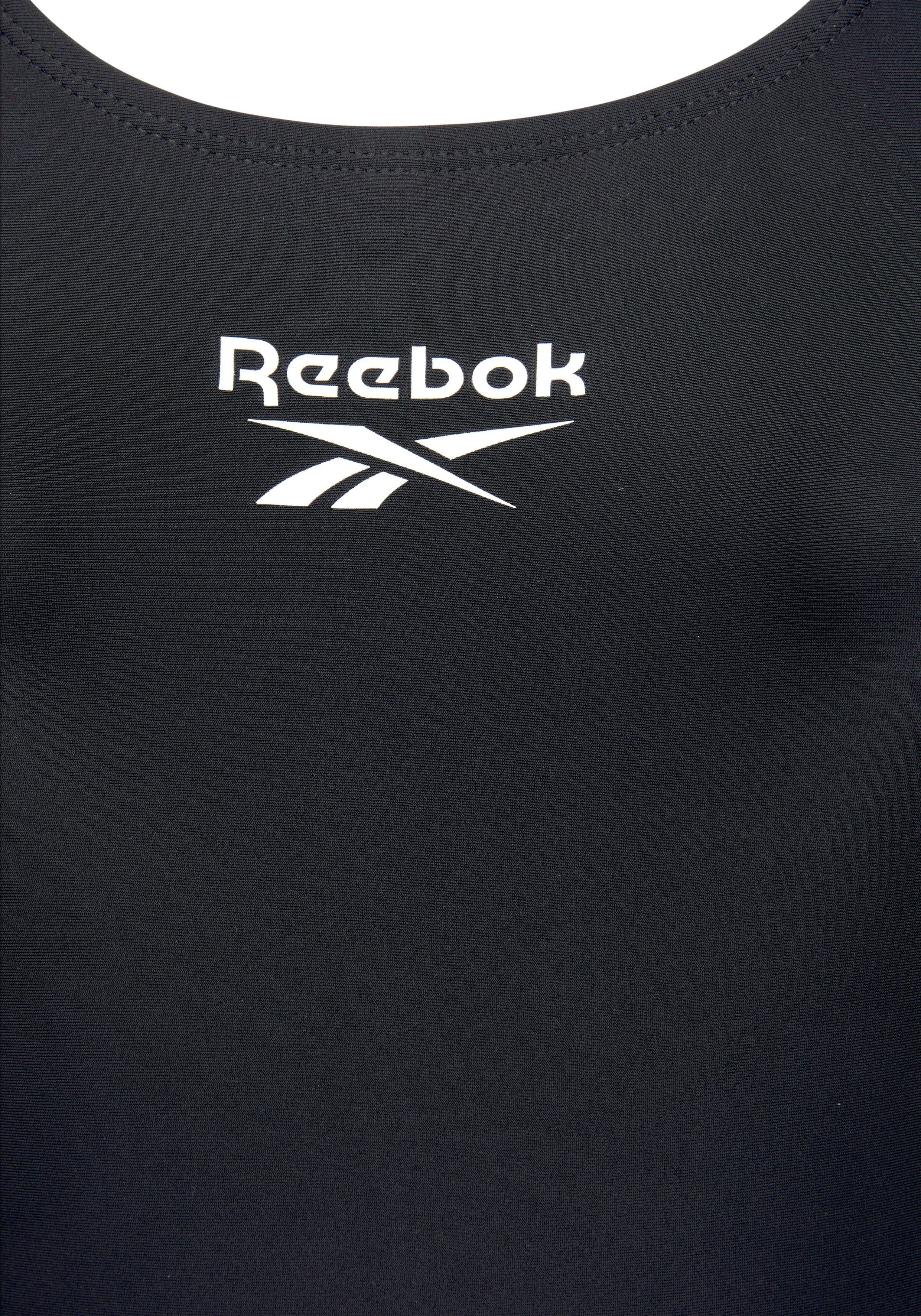 Reebok vorn Badeanzug Rücken black Adelia am und Logoschriftzug mit