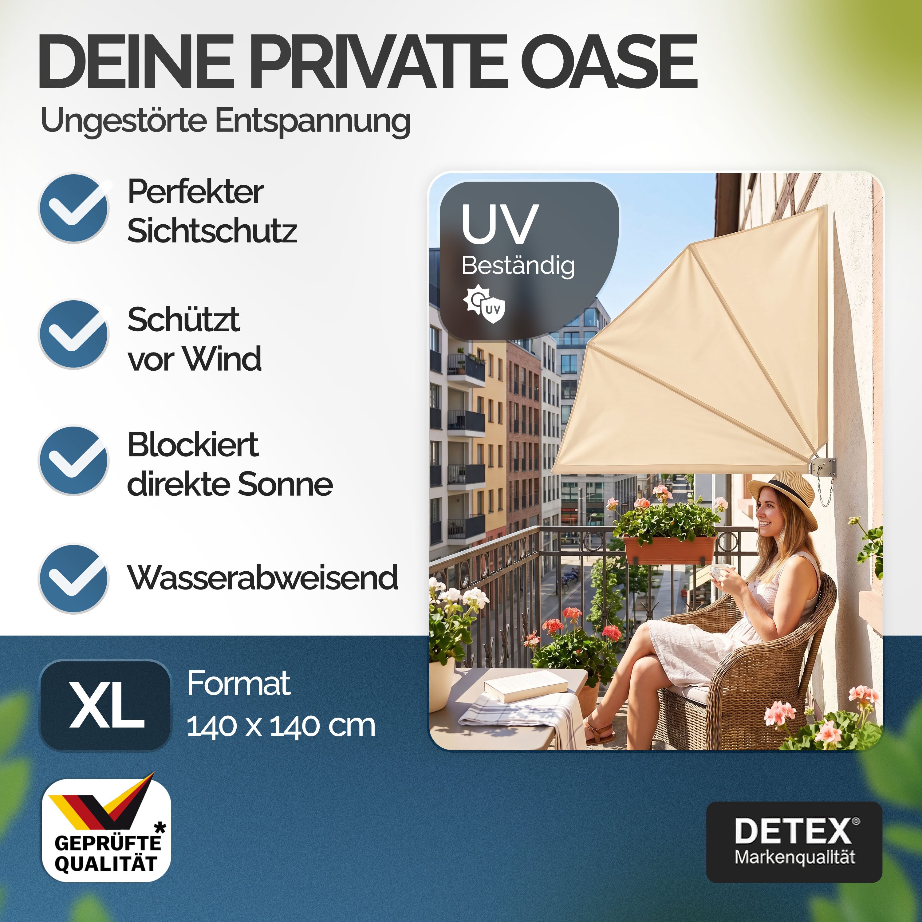 Detex Balkonsichtschutz Sichtschutz Seitenmarkise Sonnenschutz Trennwand Wandhalterung
