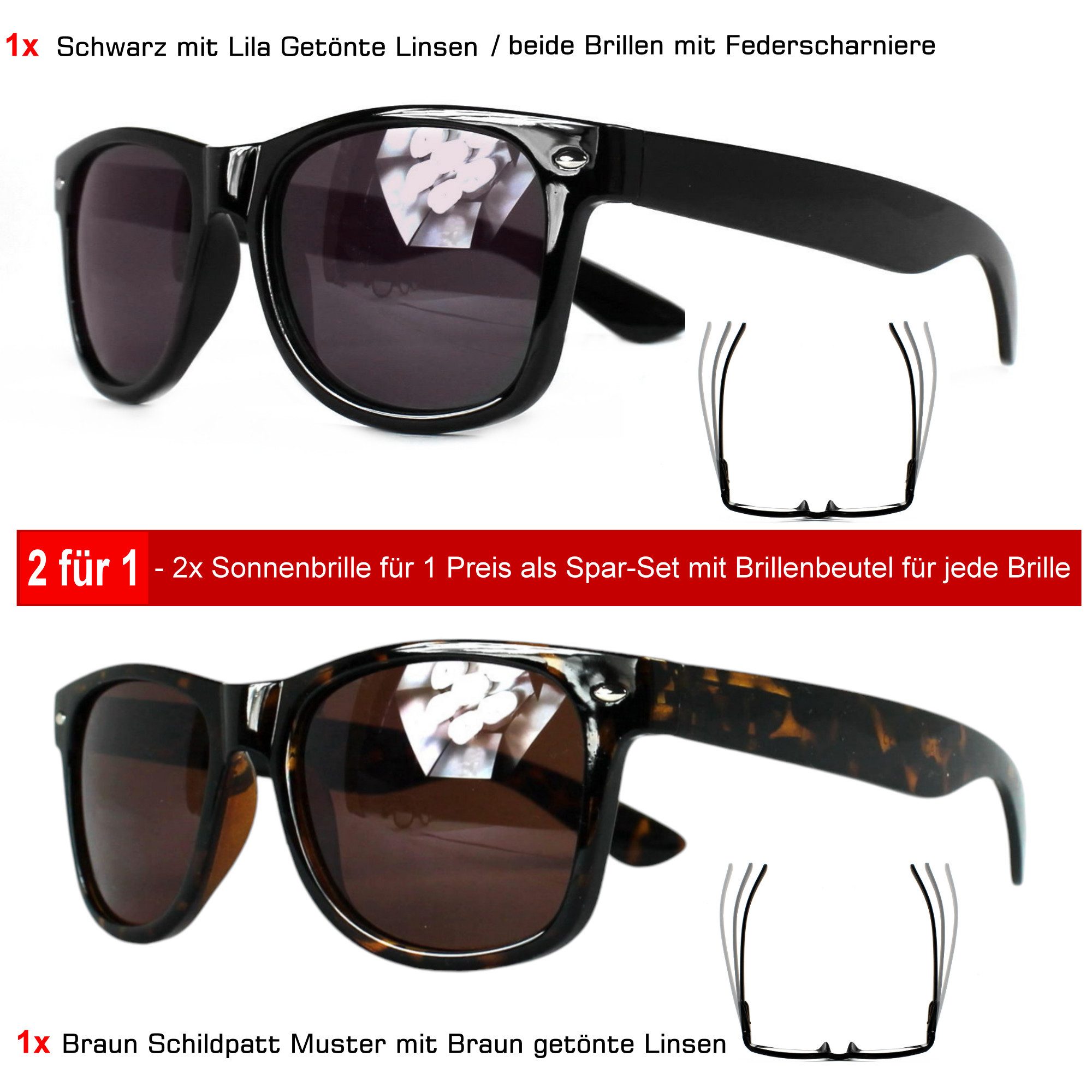 Rennec Sonnenbrille (Spar-Set Retro Sonnenbrillen 1x Schwarz Glanz und 1x S günstig online kaufen