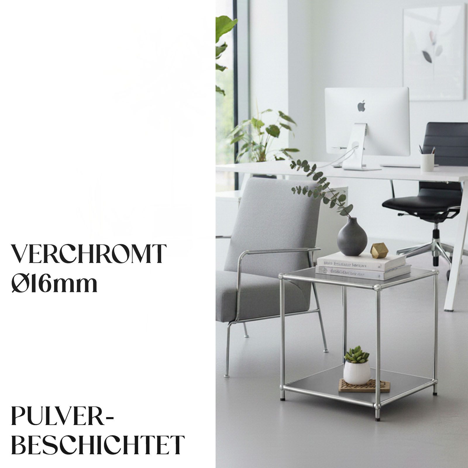 Floordirekt Standregal Concept Epure MK-012 Metallregal, B40 × T40 × H46 cm, diverse Farben, modular, Beistelltisch mit offenen Ablagen, verchromtes Metallgeste – Bild 4 von 5