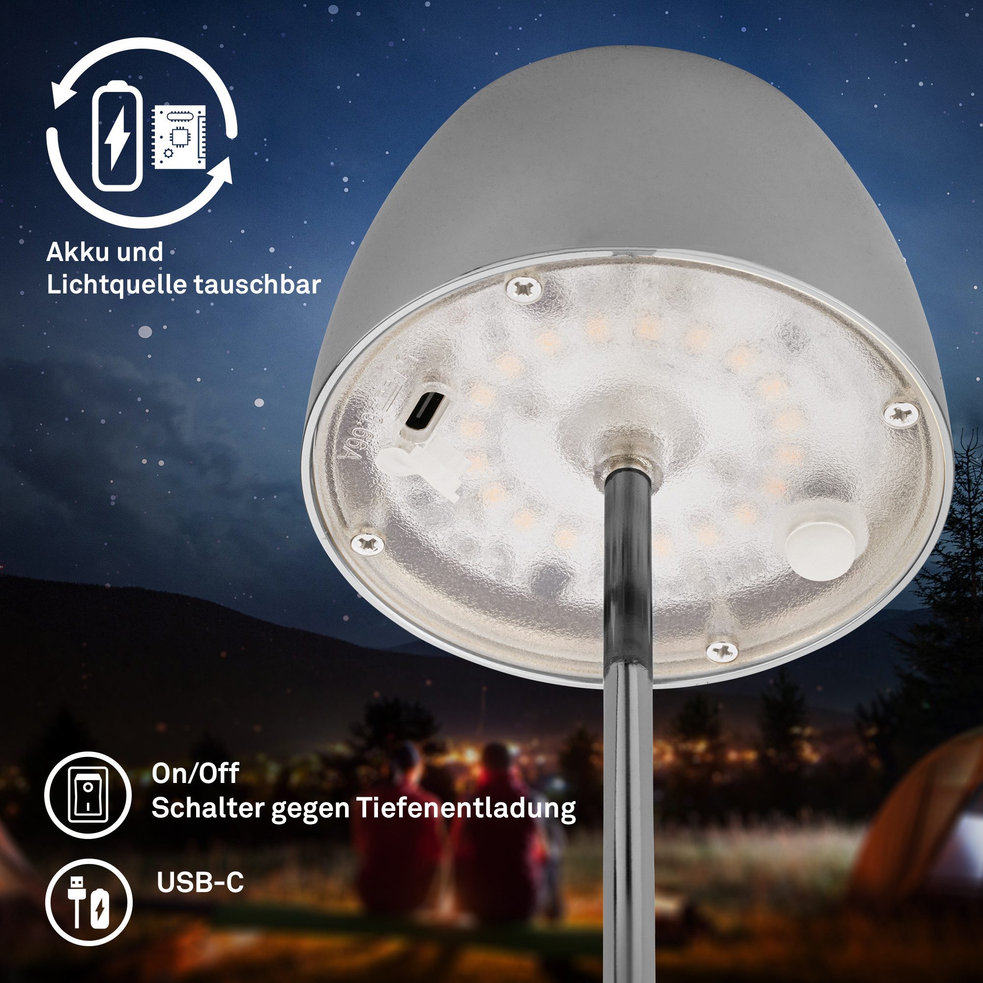 Briloner Leuchten LED Außen-Tischleuchte SERINA MINI, Dimmfunktion, LED fest integriert, Warmweiß, kabellos 20 x 8 cm Chromfarben 2,5W Wohnzimmer Schlafzimmer 2 – Bild 4 von 5