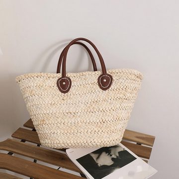 AUKUU Strandtasche Strohtasche Strohtasche gewebte Tasche vielseitig große, Kapazität tragbare Strohtasche Damen Urlaub am Meer Rattan