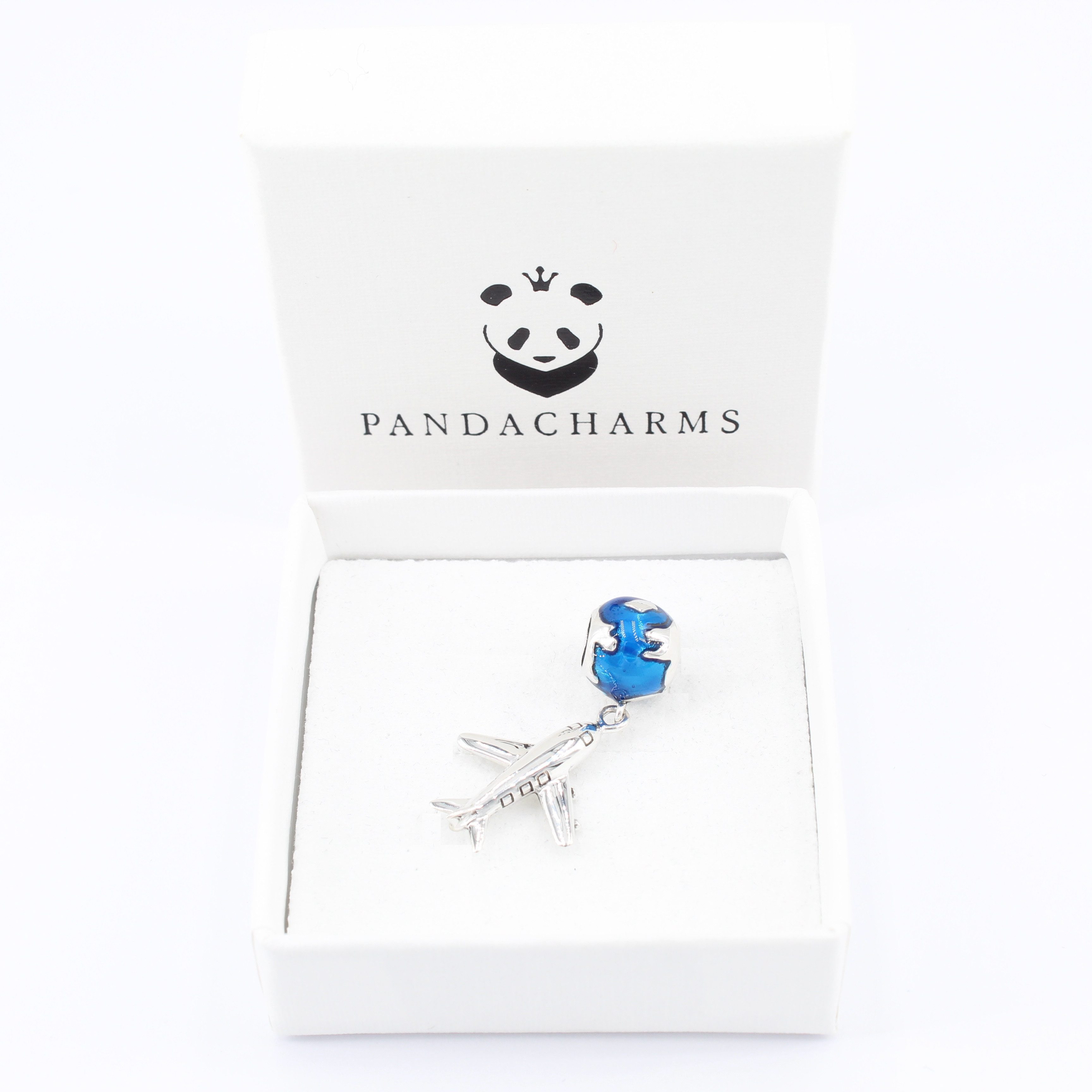 PANDACHARMS Bead Flugzeug mit Weltkugel Charm Anhänger, 925er Silber, emailliert – Bild 2 von 3
