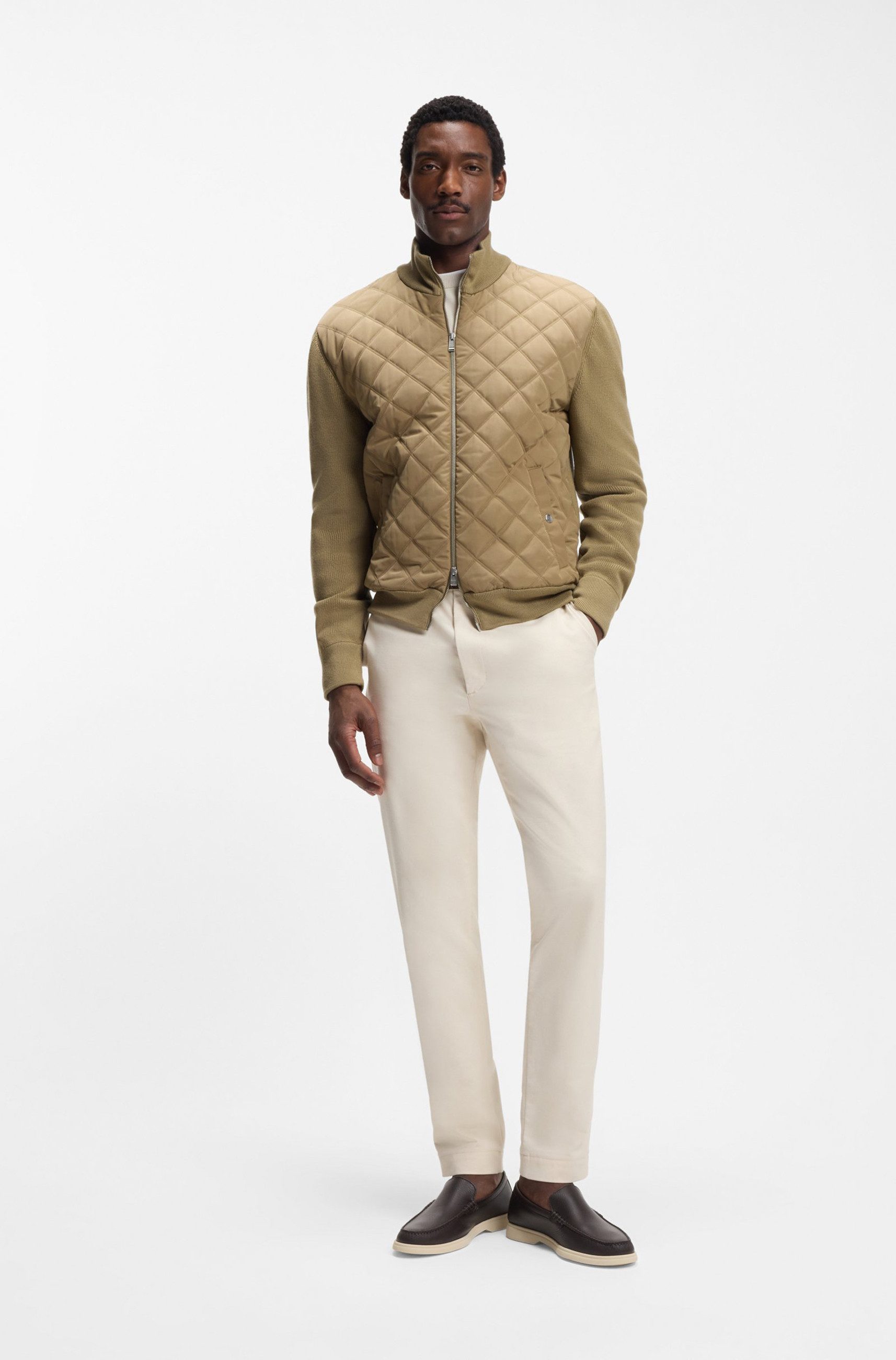 BOSS Strickjacke C-Ubon aus Wolle mit gesteppter Vorderseite (1-tlg)