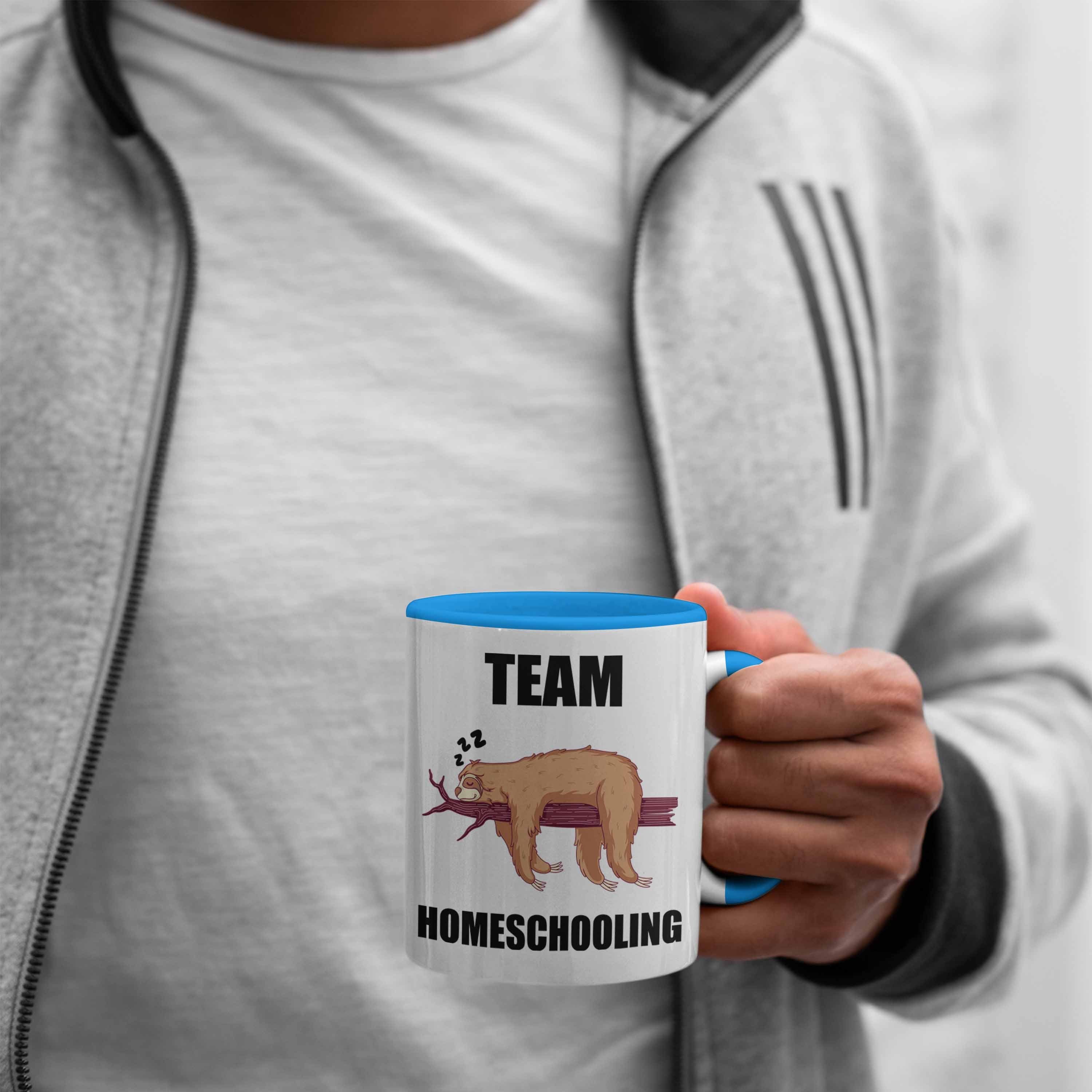 Lehrerin Blau Tasse Homeschooling Lehrer mit Trendation Tasse Spruch - Lustige Trendation Faultier Geschenk