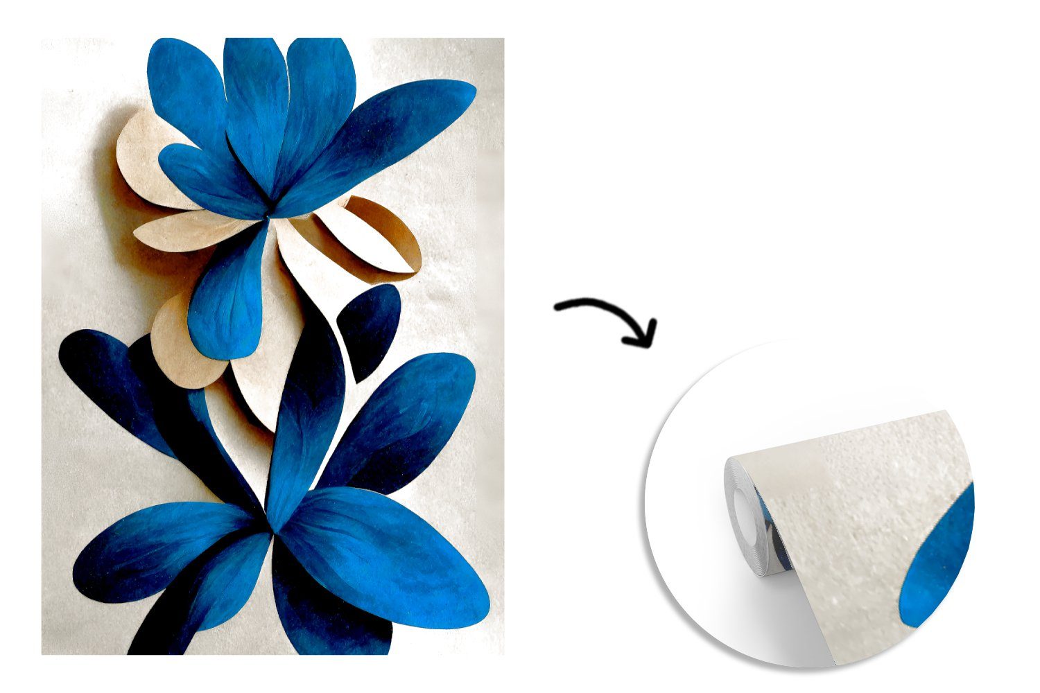 Lilie, - (4 Tapete bedruckt, Wohnzimmer, Fototapete St), Blau MuchoWow Montagefertig Vinyl Wandtapete Pflanzen für Matt, Blätter - -