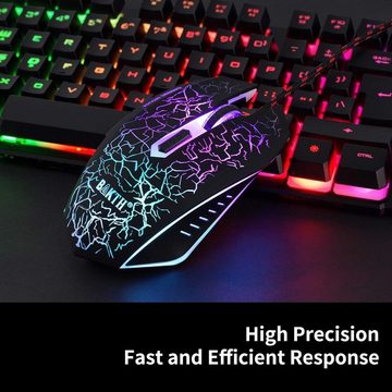BAKTH Gaming LED Hintergrundbeleuchtung QWERTY US Layout Tastatur- und Maus-Set, Beleuchtete USB Wasserdicht mit 2400 DPI für Pro PC Gamer