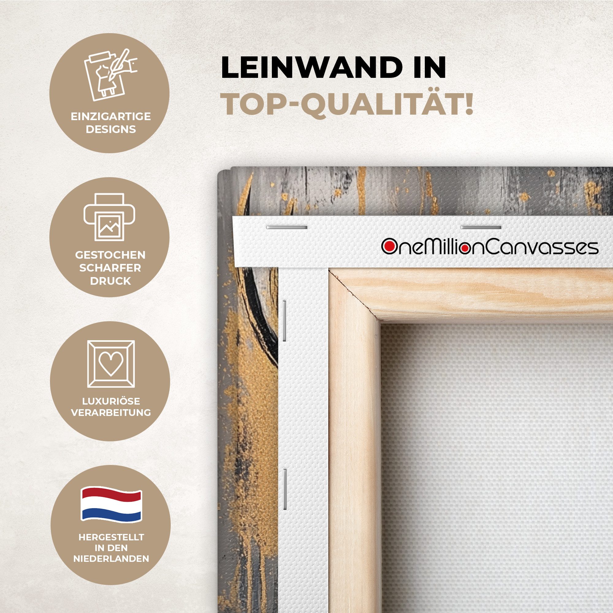 OneMillionCanvasses® Leinwandbild Abstrakt - Hirsch - Geweih - Gold, Fotodruck (1 St), Leinwand Canvas Wandbild, Wanddekoration 20x30 cm