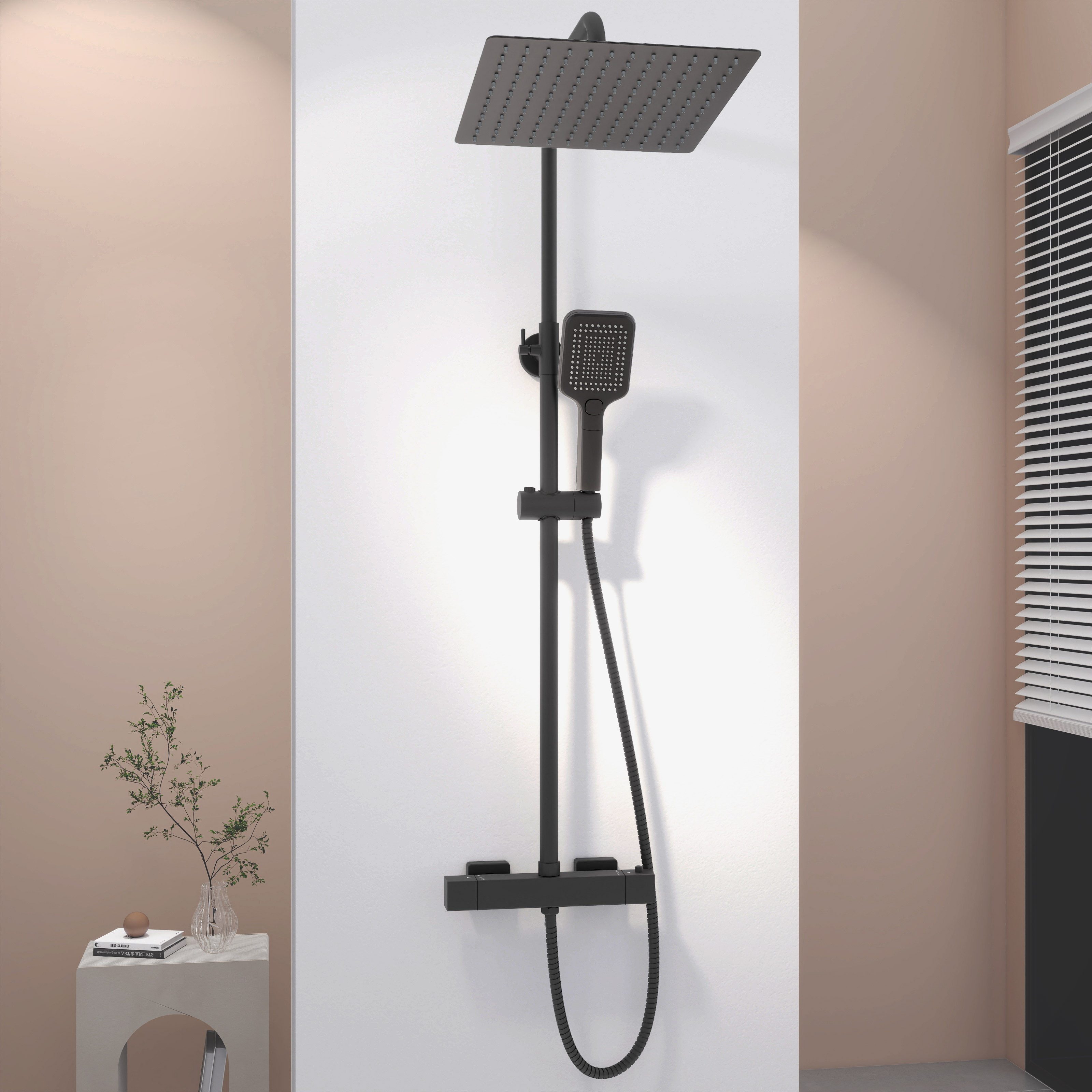duschspa Duschsystem Duschset mit Thermostat 38℃ verstellbare Duschstange aus Edelstahl, 2 Strahlart(en), Regendusche mit quadratischem Duschkopf 30x30cm