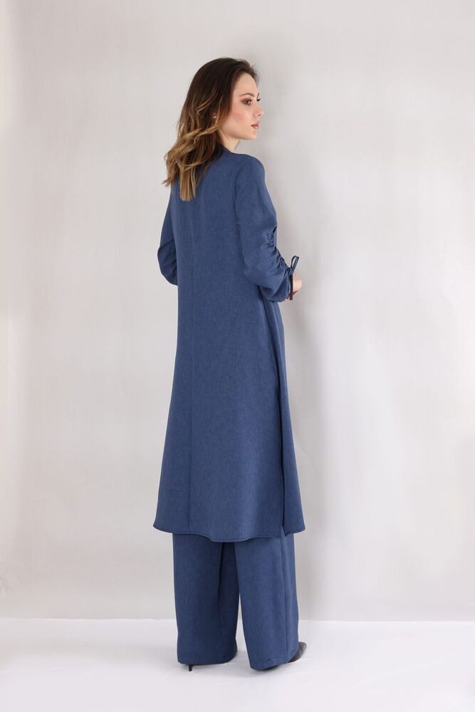 fashionshowcase Blusenkimono Damen Oversize-Kimono in Leinenoptik - Ärmel mit Tunnel-Detail sommerlich, leicht