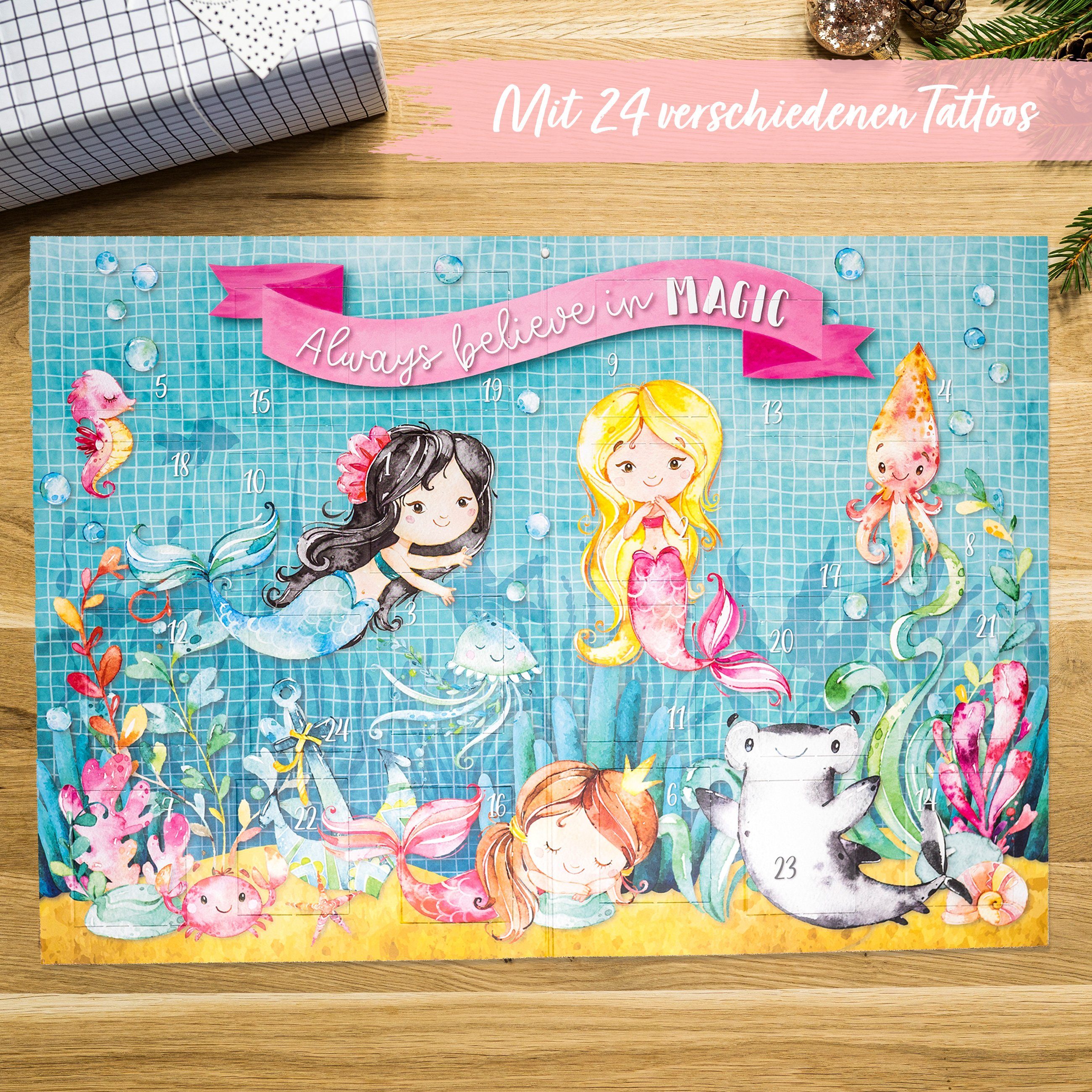 PAPIERDRACHEN Adventskalender Tattoo-Adventskalender (Adventskalender mit 24 Tattoos - kindgerechte Designs - erhältlich in vier verschiedenen Designs)