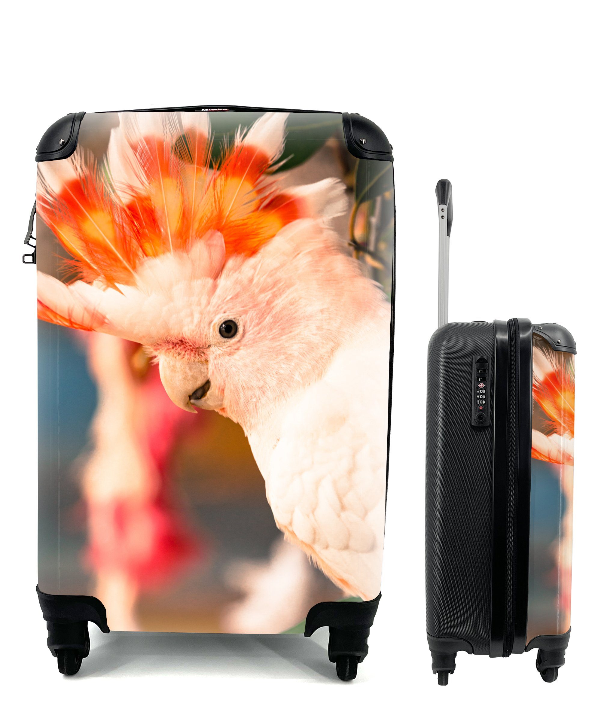 MuchoWow Handgepäckkoffer Ein weißer Kakadu mit einem farbigen Kamm, 4 Rollen, Reisetasche mit rollen, Handgepäck für Ferien, Trolley, Reisekoffer