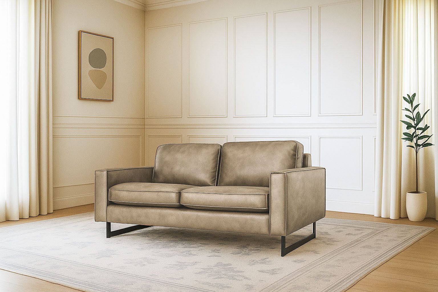 OTTO home 2-Sitzer Pinto, 166 cm, Cord, Chenille, Lederoptik, mit Keder, schwarze Metallfüße, Wellenunterfederung