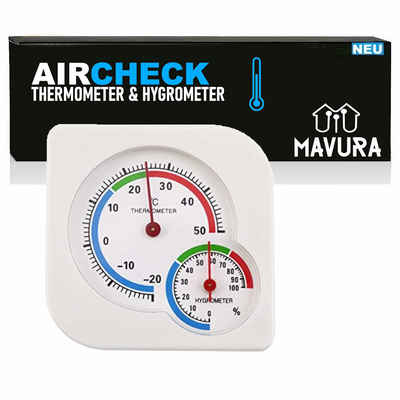 MAVURA Hygrometer AIRCHECK Thermometer mit Hygrometer Innen Außen Garten Thermo analog, (Luftfeuchtigkeit Messgerät Luftfeuchtigkeitsmesser), Temperaturmesser Temperaturmessgerät Außen Innen Mini Wetterstation
